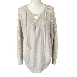 Rue+ beige long sleeve stretchy soft lace-up sweater women's size 1X